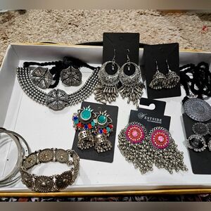 Bunch of oxidized jewelry - 2 set(earring,  neckless chokar), 4 earring, bangles